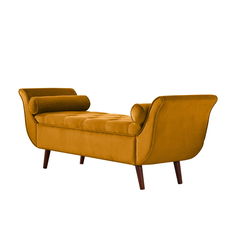 Banc de fenêtre en velours de 65 po avec rangement pour la chambre à coucher, le salon et le salon, Jaune