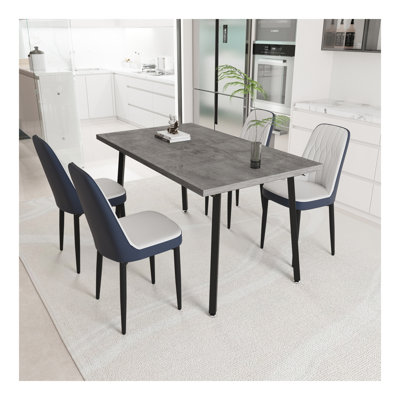 55.12-70.87" expandable rectangular dining table that can accommodate 4-6 people, equipped with 4 PU fabric thick padded dining chairs , kitchen table