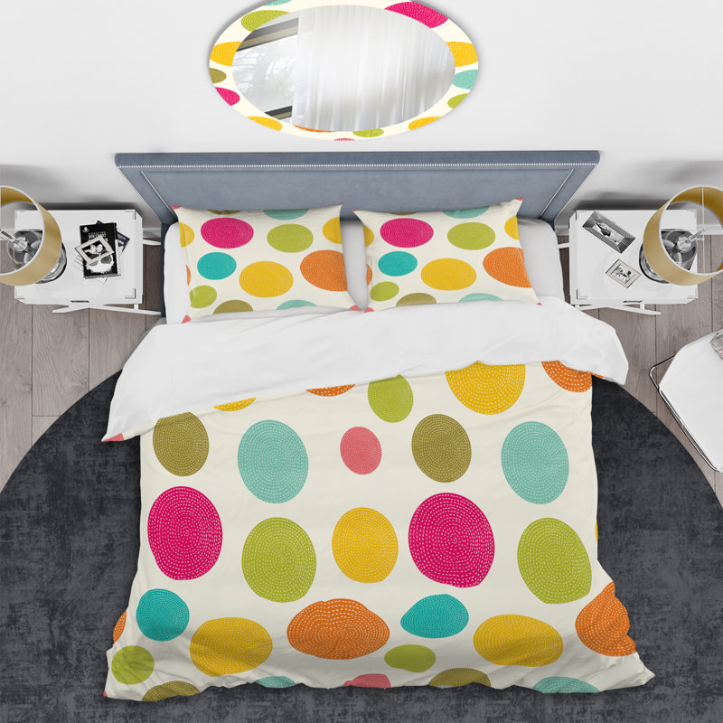 Ensemble de housse de couette en microfibre rose / vert / jaune 3 pièces, Housse de couette double / grand + 2 taies décora