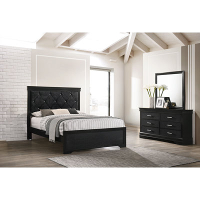 Marucci Black Panel Bedroom Set Special 3 Bed Dresser Mirror