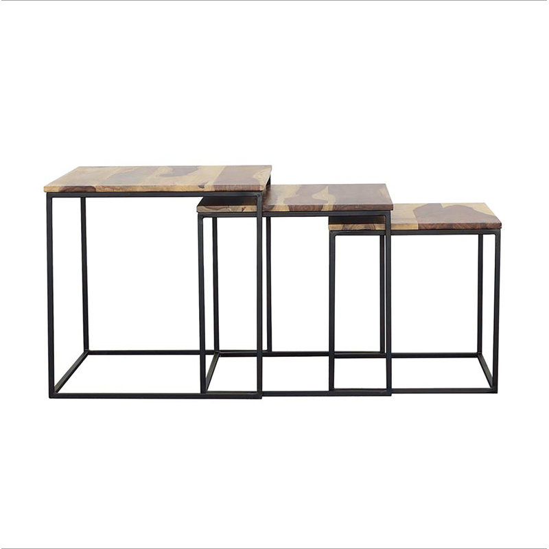 Table gigogne 3 pièces naturelle et noire