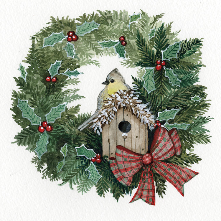 Couronne de noël iii, reproduction d’art sur toile tendue, H 12 po x l 12 po x P 0,75 po