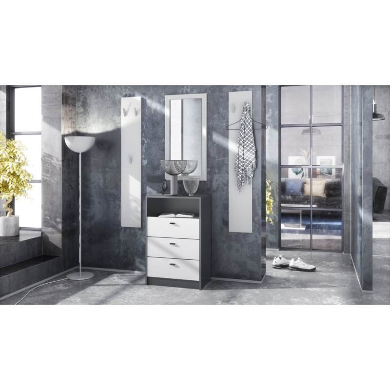 Delon 6 Pieces Hallway Set, Matte Anthracite/Matte White