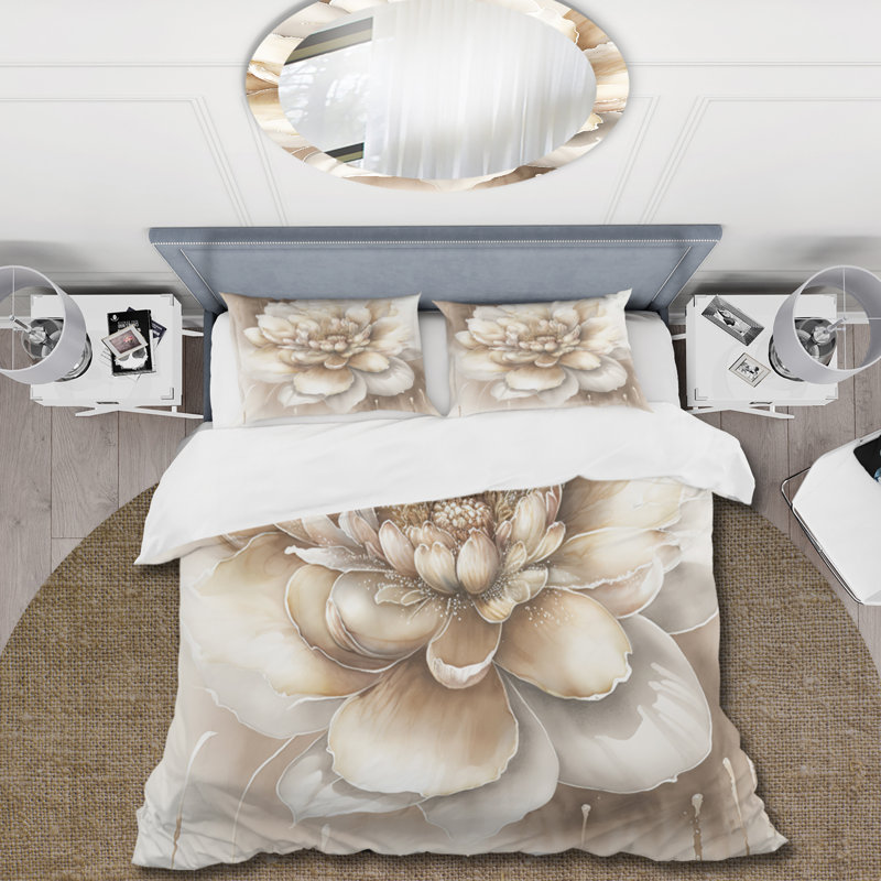 Simple fleur beige II - ensemble de housse de couette floral - microfibre de polyester