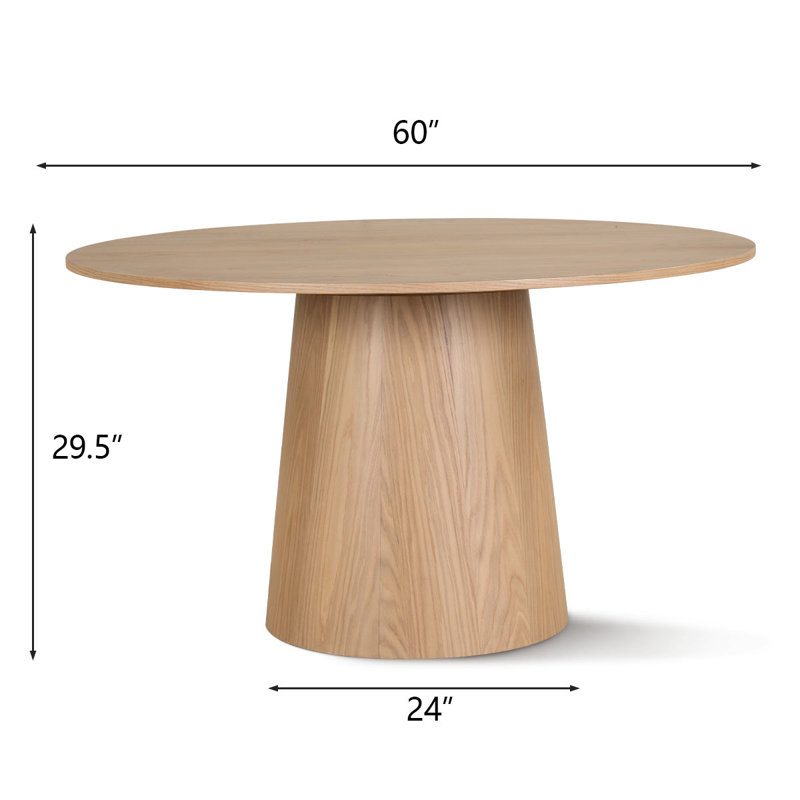 Kolton 60" Solid Oak Round Pedestal Dining Table, Natural
