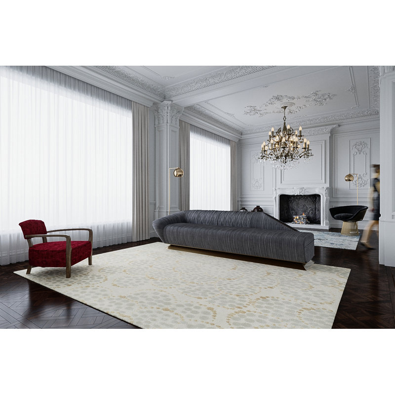 Effervescence Polka Dots Area Rug in Neutral/White, Rectangle 6' x 9'