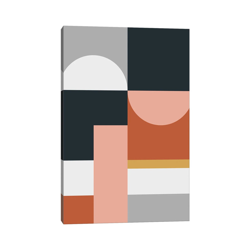 Abstract Geometric VII - Wrapped Canvas Print, 30.48 cm H x 45.72 cm W, Grey/Silver/Orange, Wrapped Canvas
