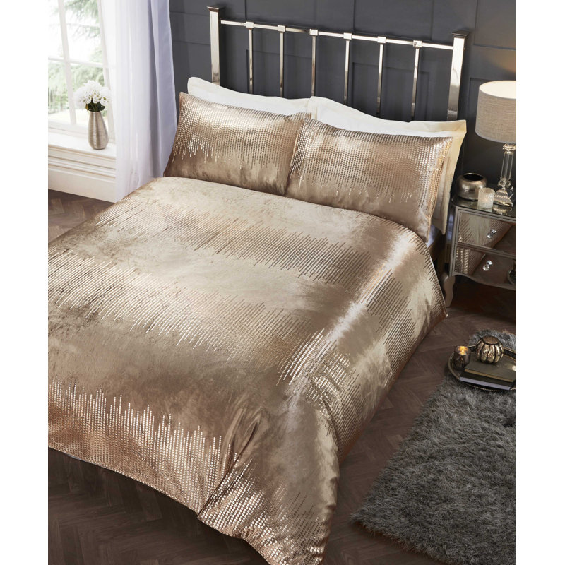 Tallulah Polyester Solid Colour Duvet Cover with Pillowcases, Gold, Double Duvet Cover + 2 Standard Pillowcases
