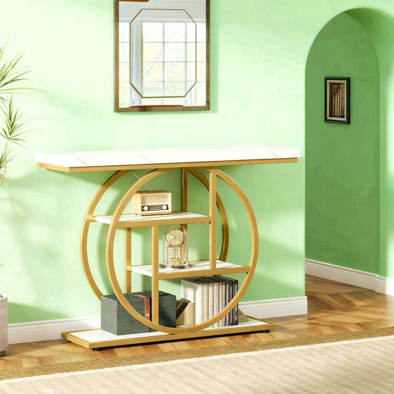 41.3" Console Table Sofa Table Entryway Console Table Narrow Wood Accent Tables, White, Gold