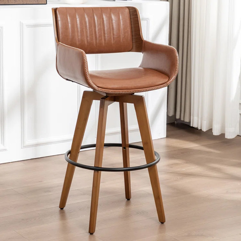 Tabouret pivotant moderne en similicuir, Tabouret de comptoir (siège d'une hauteur de 26,5, Brun