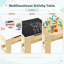 Ensemble de 3 tables d'activités pour enfants et 2 chaises avec tableau noir réversible et plateau blanc, tiroirs de rangement et bacs, naturel