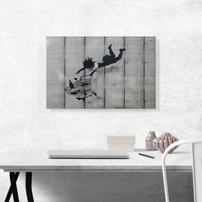 «Shop Till You Drop Falling Shopper» par Banksy, reproduction d'art sur toile tendue