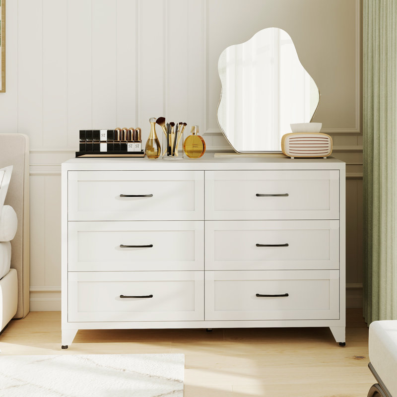 Commode 6 tiroirs en métal, commode de chambre moderne et robuste pour la chambre à coucher, le vestibule, le placard et le couloir