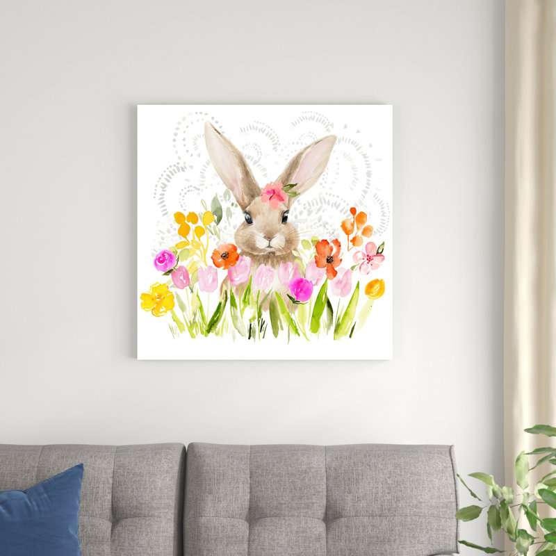 Fleurs d'avril et lapin I, H 30 po x l 30 po
