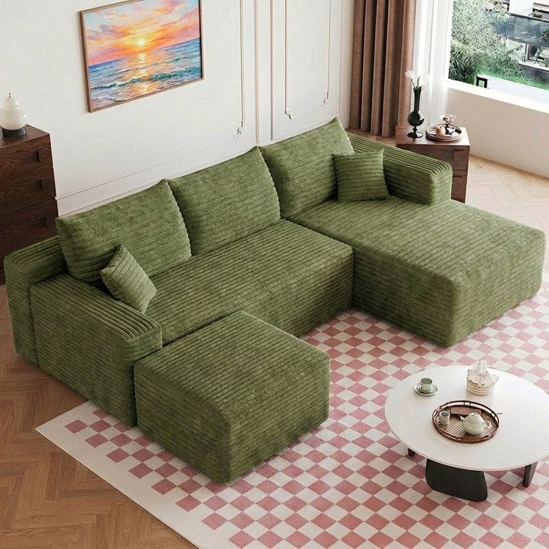 Canapé modulaire 95 po avec 1 repose-pieds Cloud, canapés rembourrés minimalistes modernes, canapé de coin à assise profonde, pas d'assemblage requis