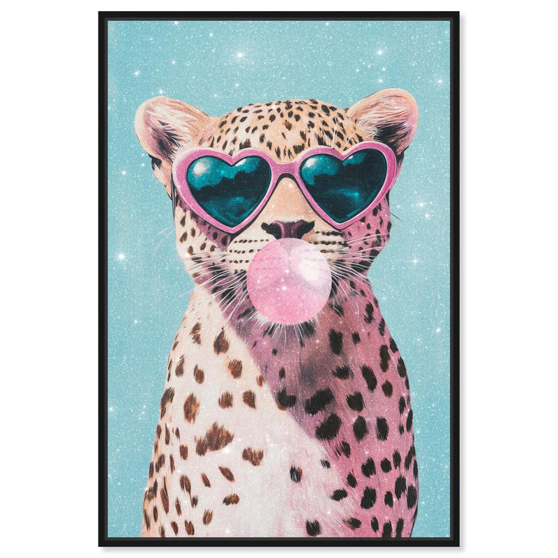 Décoration murale Pastel Cheetah Bubblegum , Cadre flottant noir, H 16 po x l 16 po