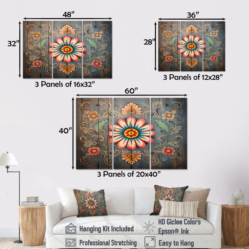 Parley - ensemble d'art mural floral, Toile tendue, H 40 po x l 60 po x P 1 po