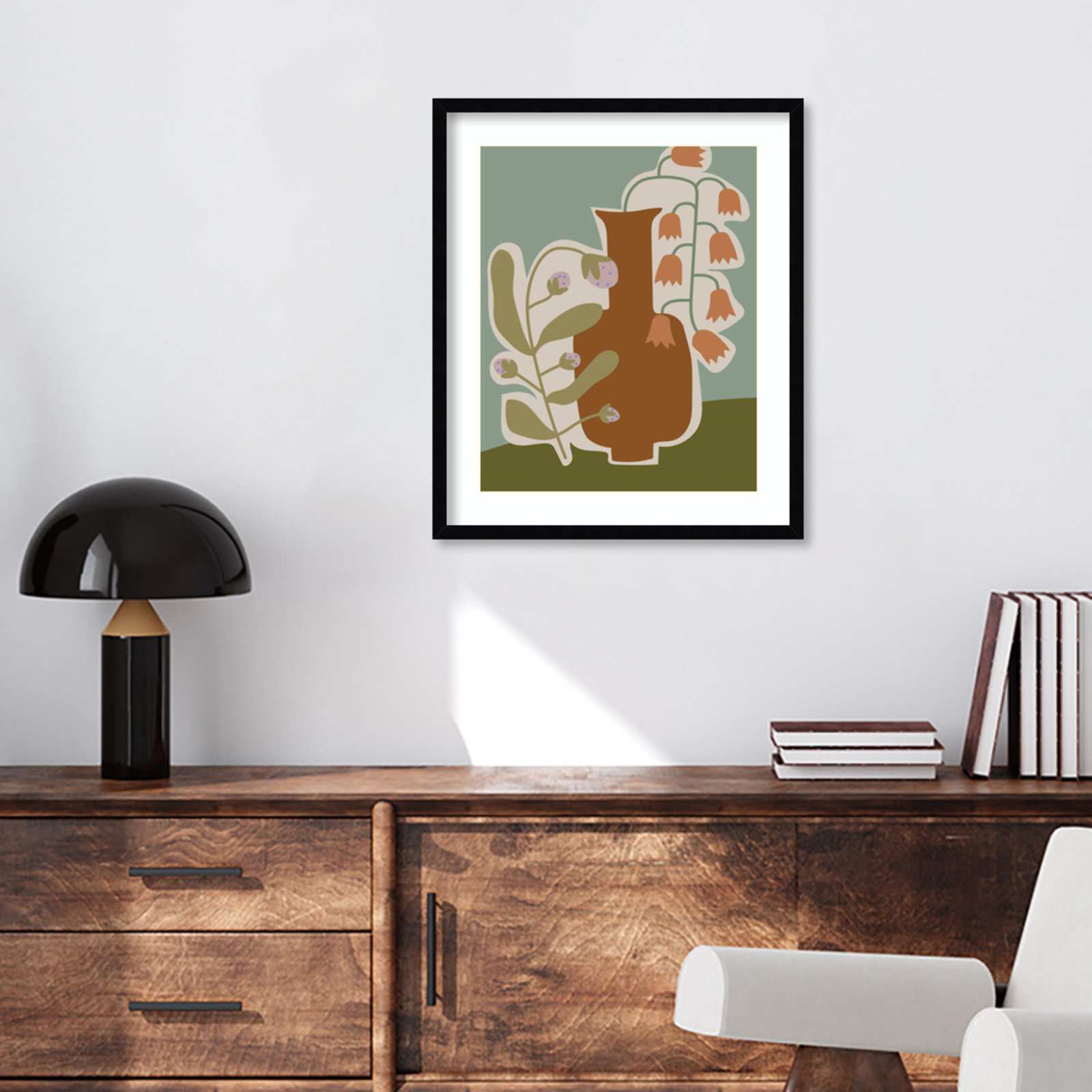 Expressive Abstract House Plant Print, Black, 25" H x 21" W x 1" D