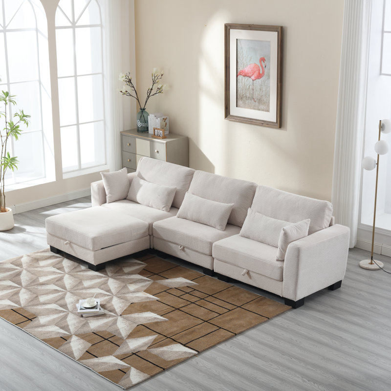 Canapé en L avec rangement réglable, Beige