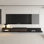Meuble télé moderne extensible pour téléviseur de 85 po ou moins avec tiroirs de rangement et porte vitrée