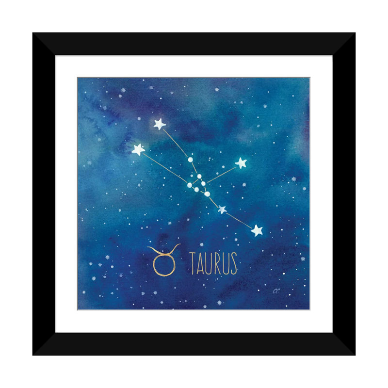 «Star Sign Taurus», impression sur toile, H 16 po x l 16 po x P 1 po, Papier d'art encadré noir, Blanc