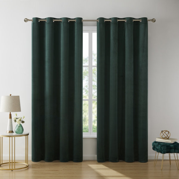 Pleze Velvet Semi Sheer Curtain Pair, 54" W x 84" L, Green