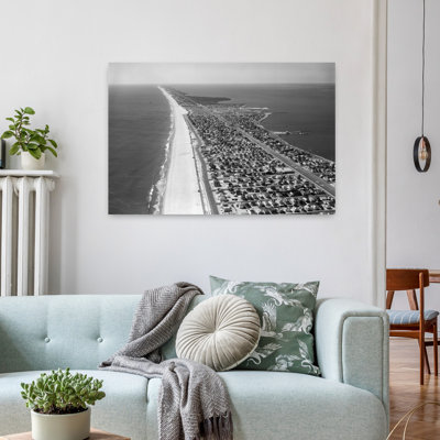 1970, années 1980, vue aérienne de la côte de Jersey, péninsule de Barnegat, Barrier Island, bord de mer, parc, New Jersey, États-Unis, rétro, rétro, plage, art marin