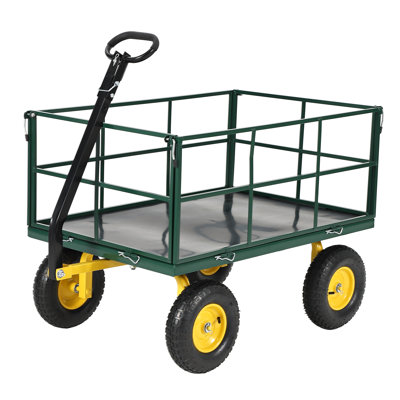 Heavy Duty 1500 Lbs Capacity Mesh Steel Garden Cart Folding Utility Wagon with Removable Sides, Garden Cart on Wheels for Gardening Soil, Tools, and Plant Transport