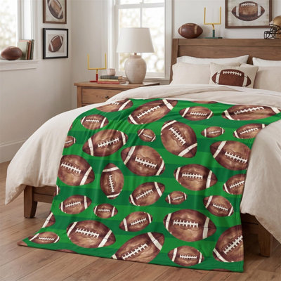 Football Flannel Blanket Throw, Green Football Soft Fuzzy Plush Cozy Fleece Blankets for Couch Sofa Bed Decor, Ideal Gifts for Adults 30x40