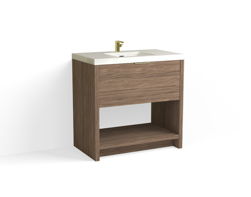 Vista 36" W Freestanding Single Bathroom Vanity, White Gloss, Nocino/Satin Brass, Single-Hole