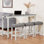 Ensemble de table de bar 4 pièces avec prise de courant, ensemble de table de bar avec chaises, table de bar avec tabourets, table de canapé avec 3 tabourets rembourrés, pour le salon, la salle à manger, blanc et gris