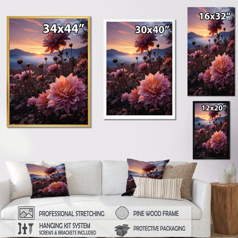 «Pink Wildflowers Fields Of Dreams» sur impression sur toile, Cadre simple argenté, H 32 po x l 16 po x P 1 po