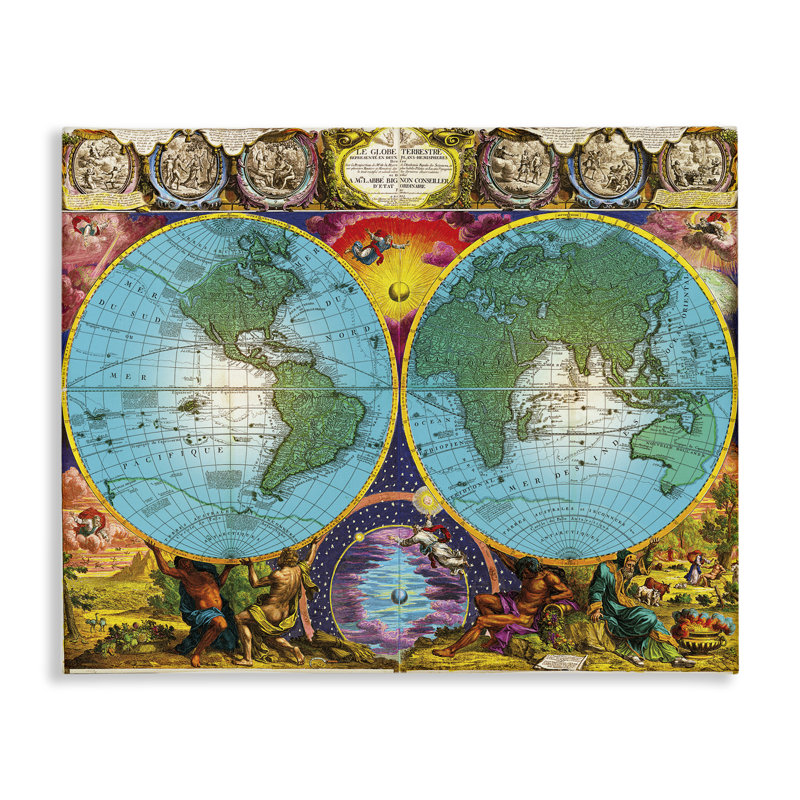 Art mural sur toile carte du monde, conception par Joseph Burgess, H 16 po x l 20 po