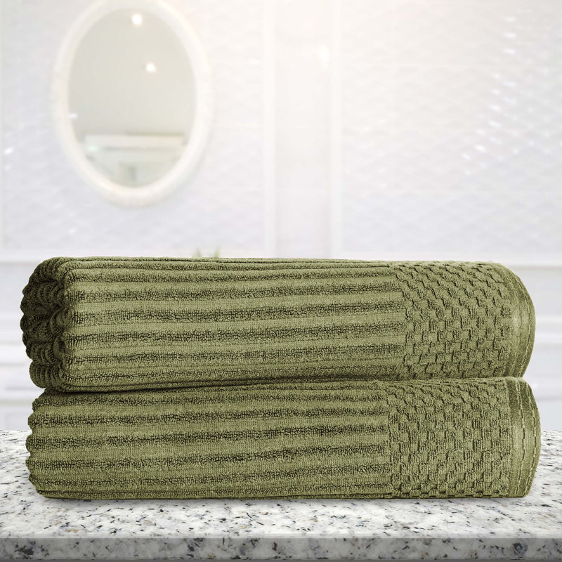 Sage Cotton Ribbed and Checkered Oversized Towel Set