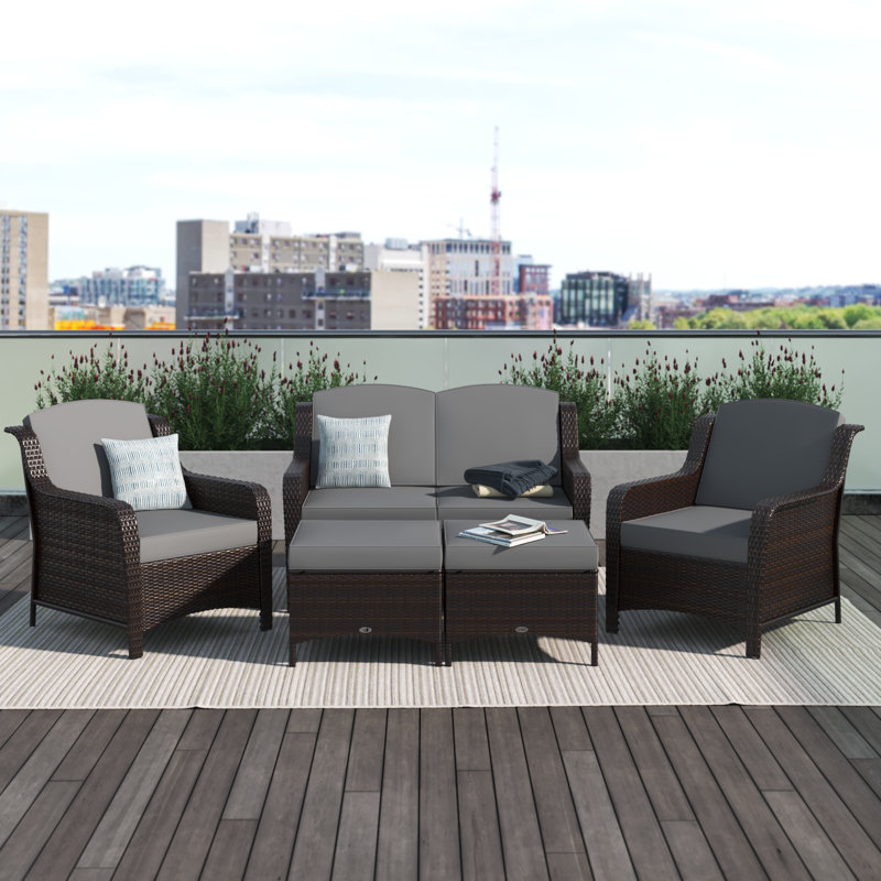 Aighan 6 - Person Patio Conversation Set with Cushions, Gray