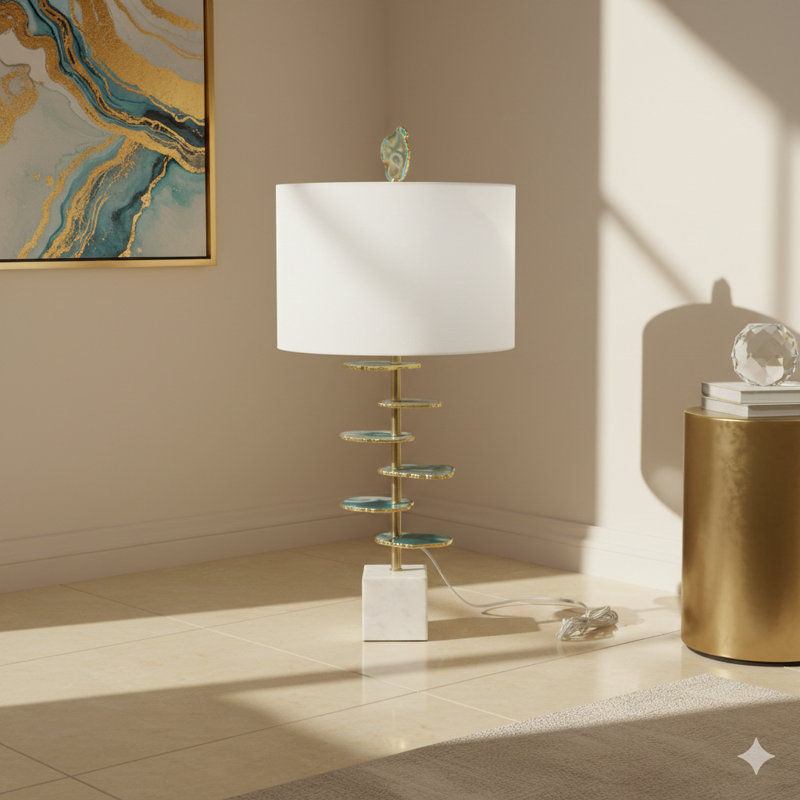 D15x29.5" Verdant Agate-Slice Table Lamp W/ Marble Base