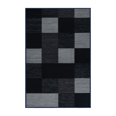 Machine Washable Checkered Blue Area Rug