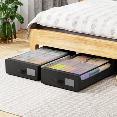 Ensemble de 2 bacs de rangement sous le lit 53L avec roulettes sous le lit Organisateur de placard avec poignées pour couvertures à vêtements 