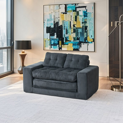 Canapé-lit à causeuse avec mousse à mémoire de forme et structure en acier - sans assemblage, conception convertible 2-en-1, tissu en velours côtelé - canapé compact pour les petits espaces, les appartements, le bureau à domicile et la chambre à coucher