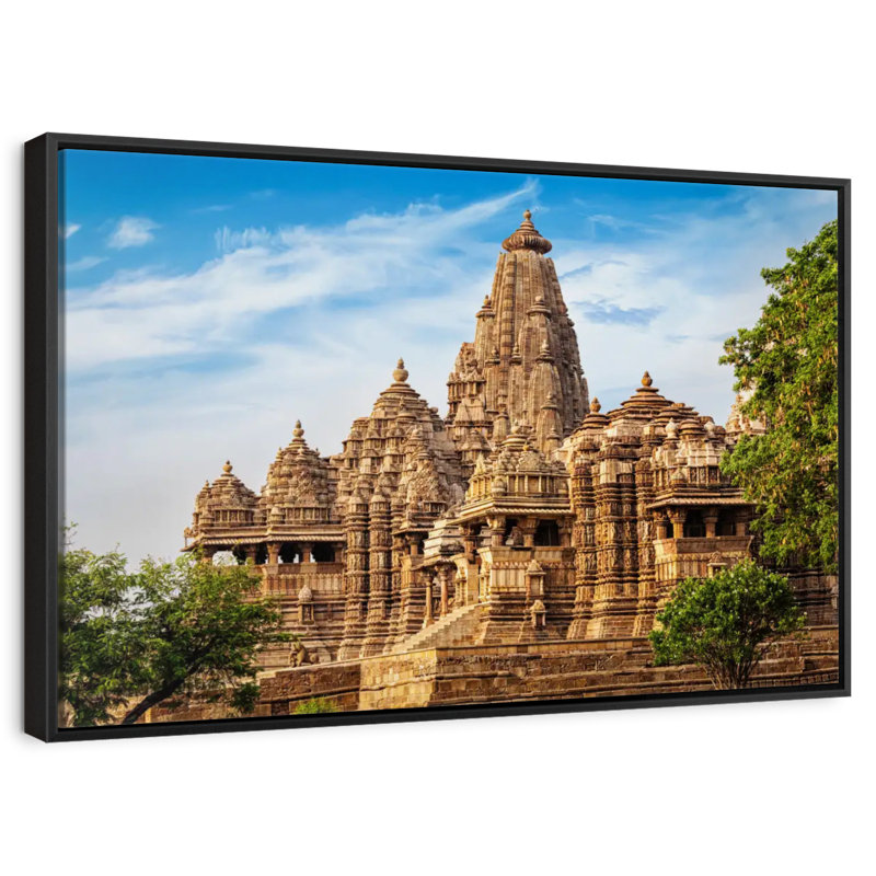 Ancien Kandariya Mahadeva, Cadre flottant noir, 43 po x 29 po