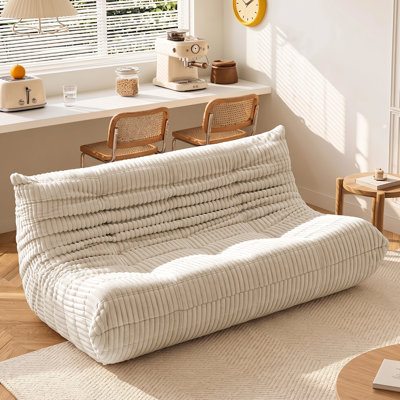 63"W Corduroy Bean Bag Sofa for Adults, 3-Seater Oversized Upholstered Loveseat & Floor Couch, Memory Foam Filled Ergonomic Bean Bag Sofa, Cozy Reading Sofa for Living Room, Bedroom, Dorm & Office