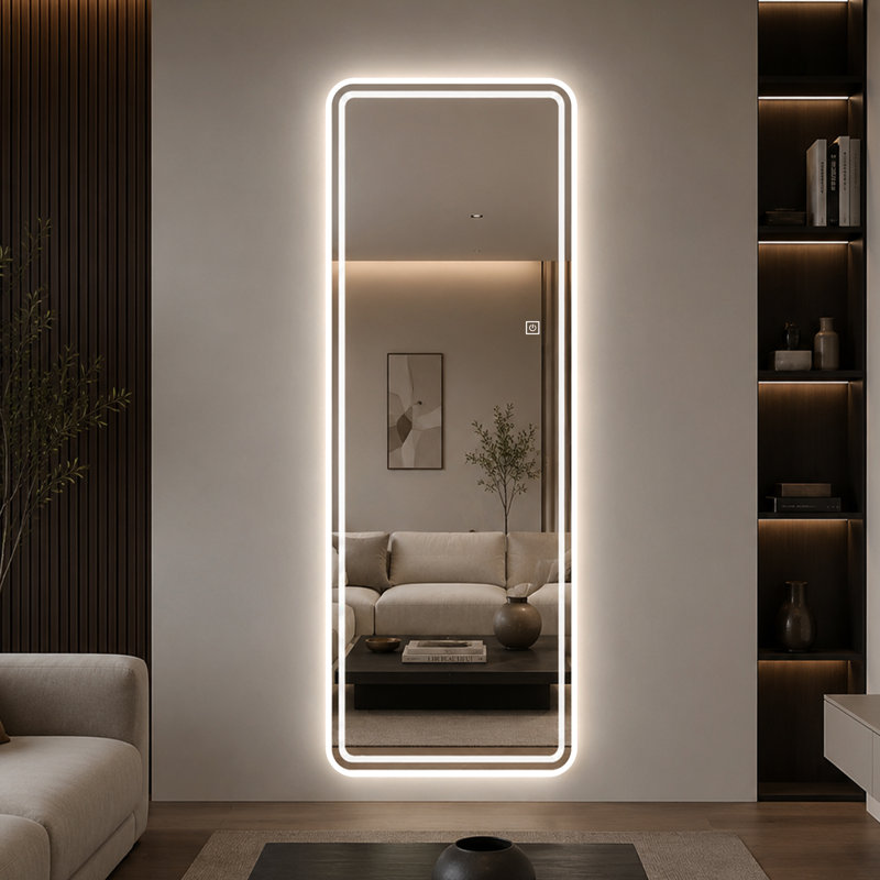  Miroir à DEL pleine longueur 64 po x 21 po - sans cadre, à 3 lumières à intensité variable, incassable pour la chambre à coucher, le vestiaire ou la salle de sport
