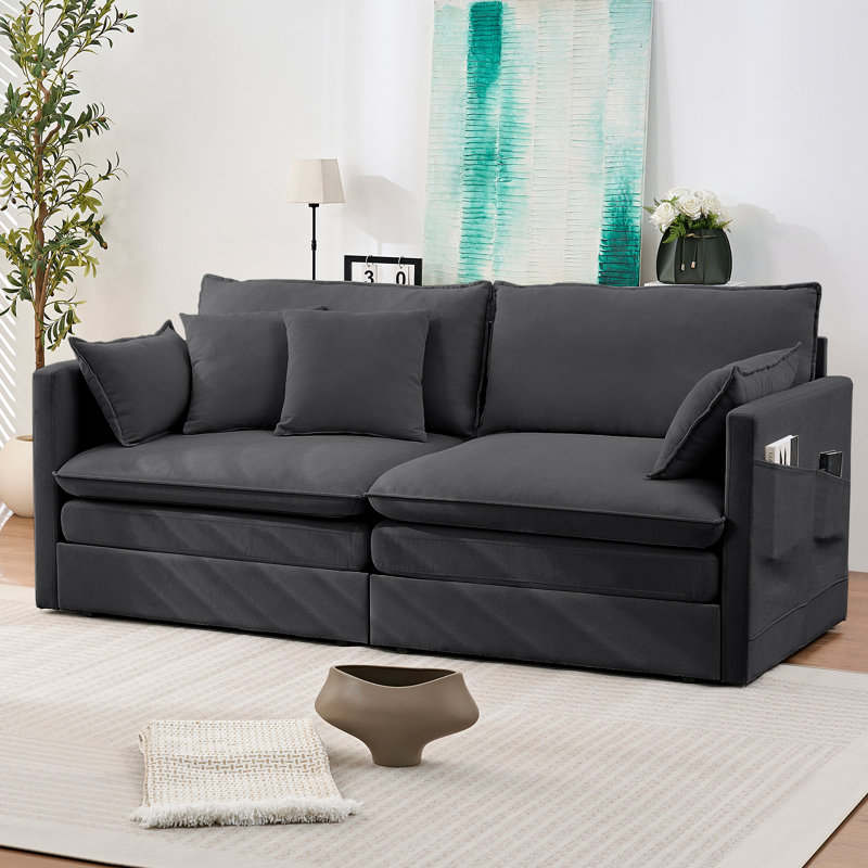  3-In-1 Convertible Sleeper Sofa with Storage & 4 Pillows, Gray