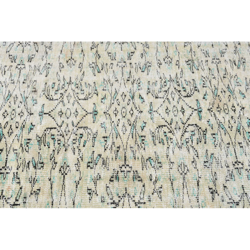 Tapis turc rétro vert Oushak idéal pour le salon