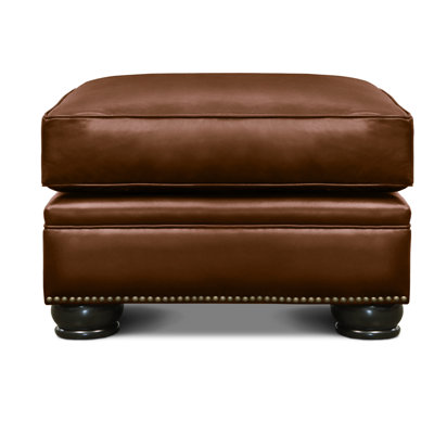 Repose-pieds capitonné rectangulaire en cuir véritable de 28 po de large Royale