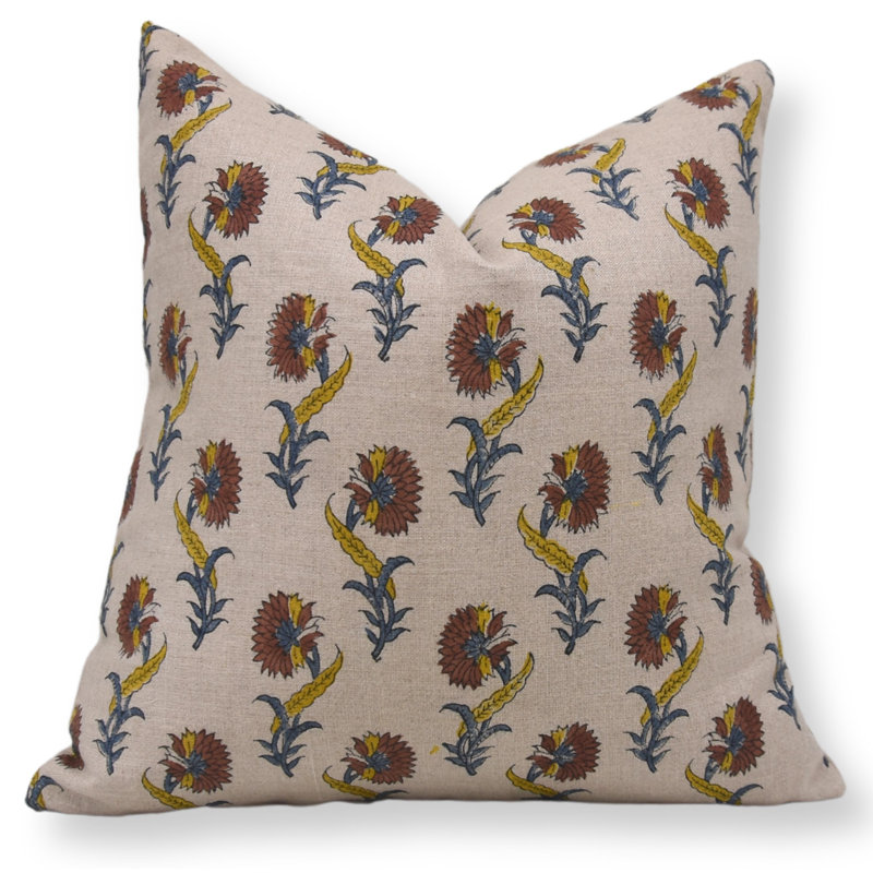 Housse de coussin en lin fabriquée à la main Fab divine, H 26 po x l 26 po, Floral jonquille, Carré