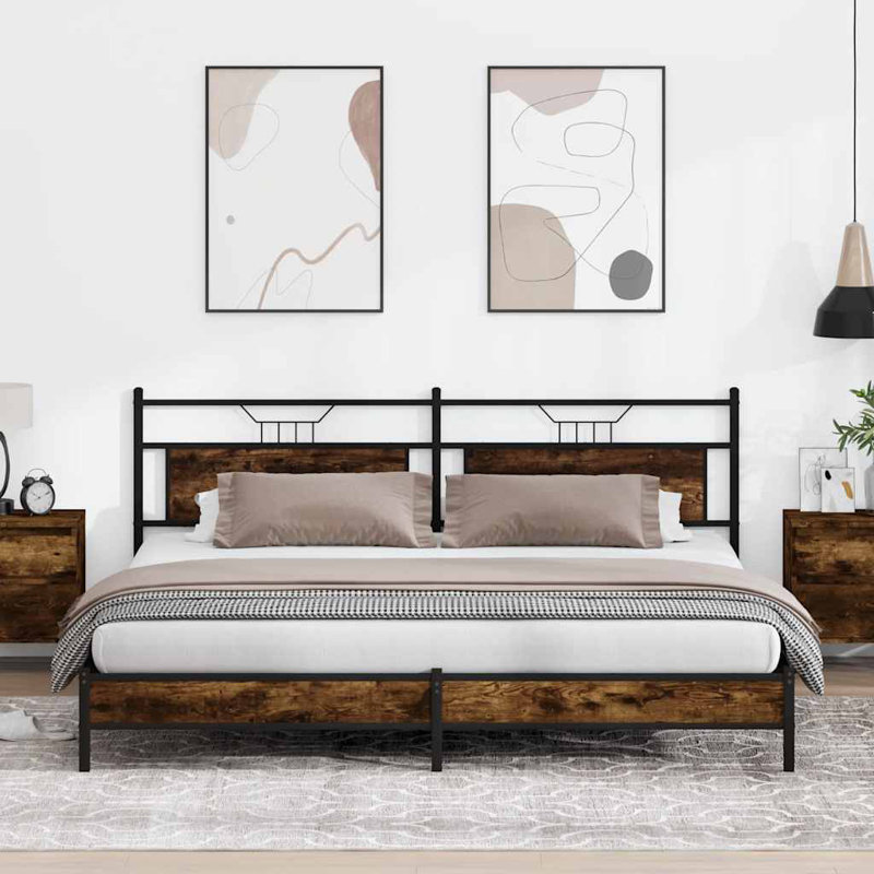 Metal Bed Frame Without Mattress, Smoked Oak, 193 x 201 cm