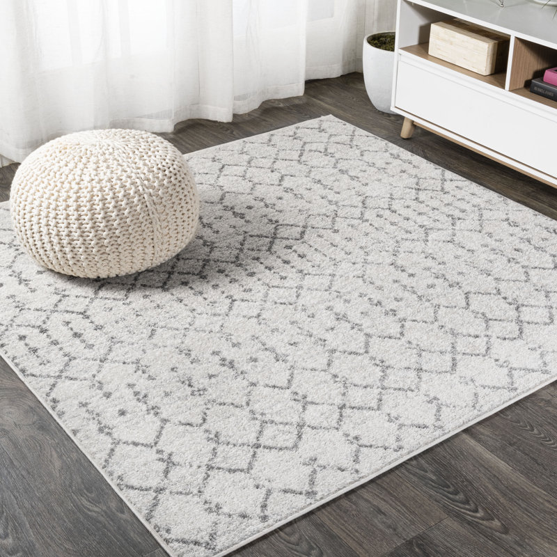 Kateshia Moroccan HYPE Boho Vintage Diamond Cream/Gray Rug, Square 7'