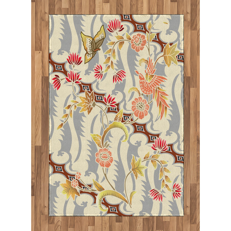 Floral High Density Long Fiber Poly Threads Decorative Area Rug Carpet, Rectangle 4' x 5'8"