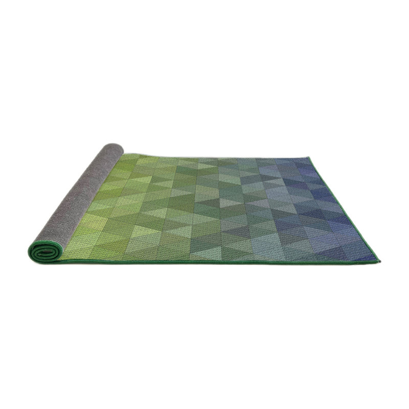 Tapis vert/bleu foncé à motifs, Rond 4 pi